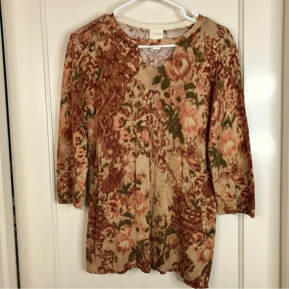 Chico’s rust brown floral sweater keyhole neck pullover sz 8/10 (Chico's 1) - Picture 3 of 12
